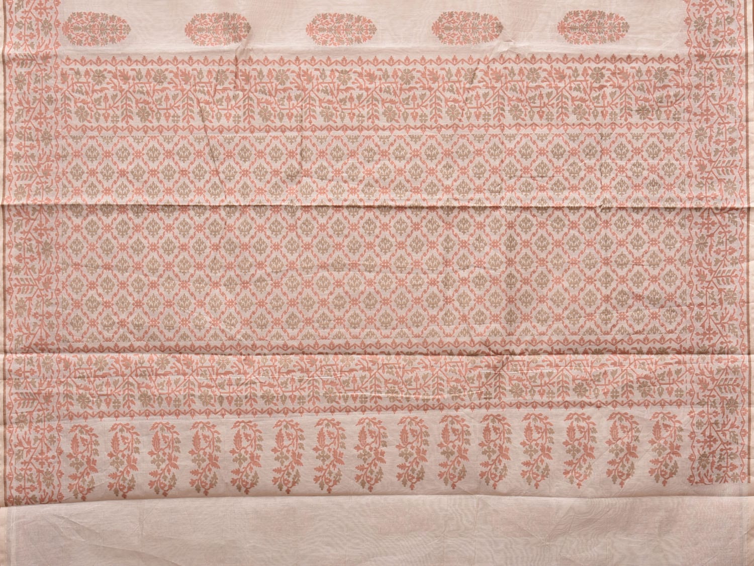 Cream and Peach Cut Work Sico Cotton Saree with Body Buta and Border Design o0419