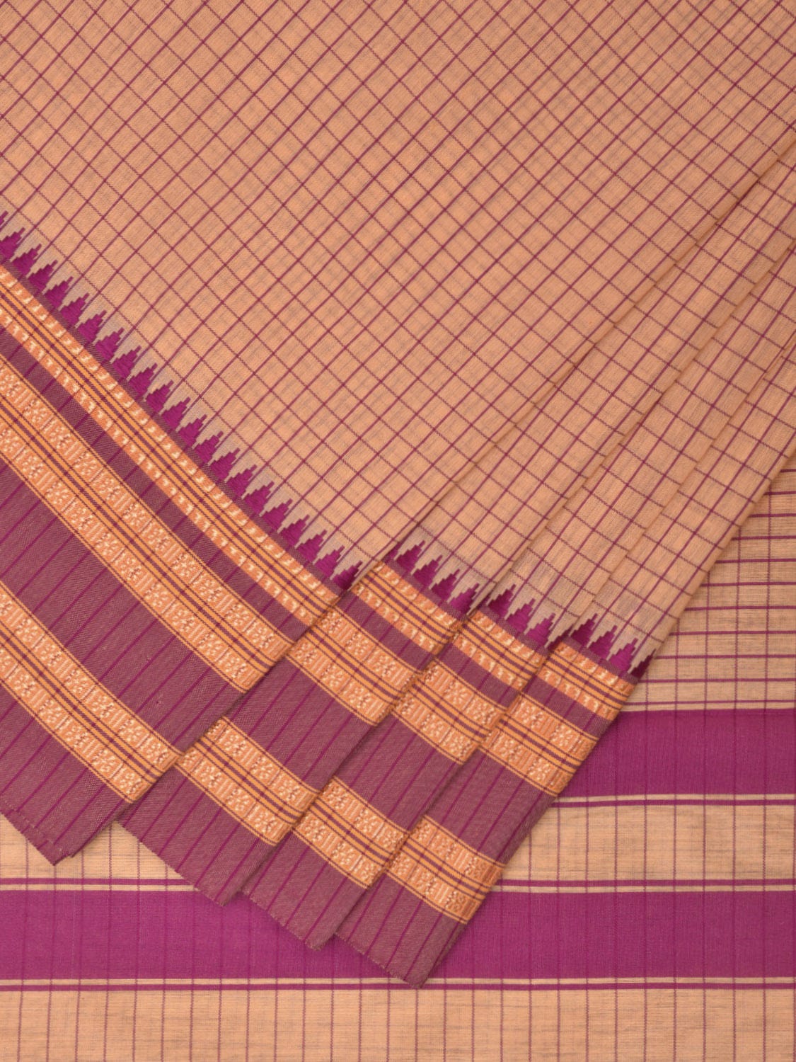 Cream and Pink Bamboo Cotton Saree with Checks Design No Blouse bc0377