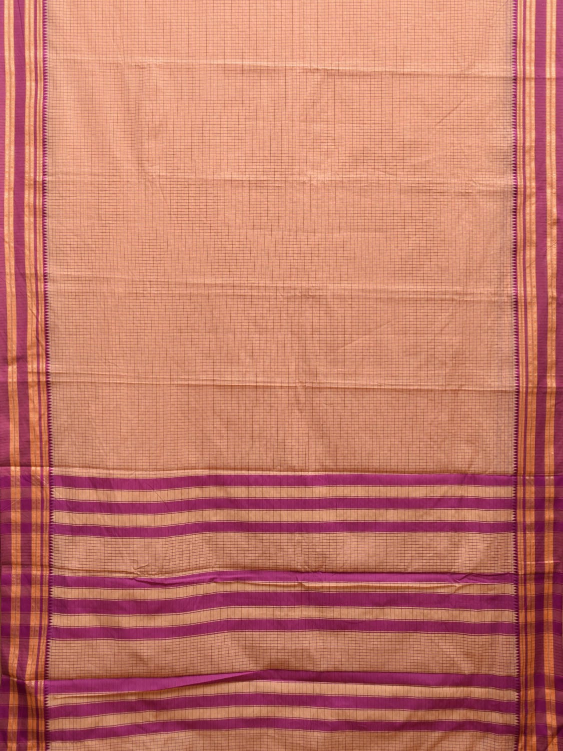 Cream and Pink Bamboo Cotton Saree with Checks Design No Blouse bc0377