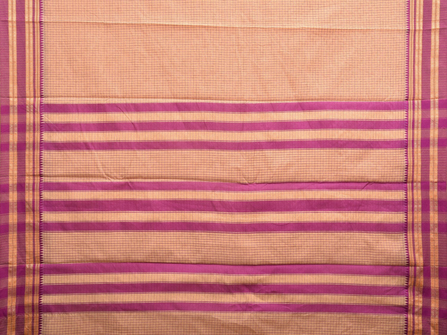 Cream and Pink Bamboo Cotton Saree with Checks Design No Blouse bc0377