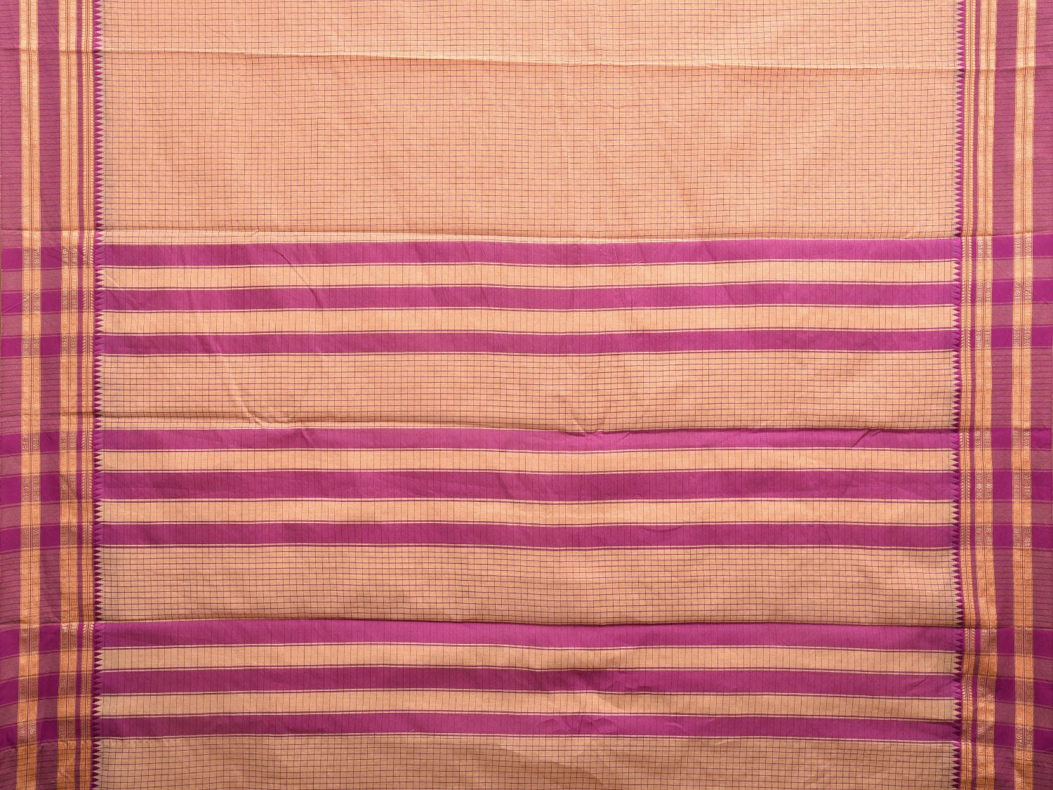 Cream and Pink Bamboo Cotton Saree with Checks Design No Blouse bc0377