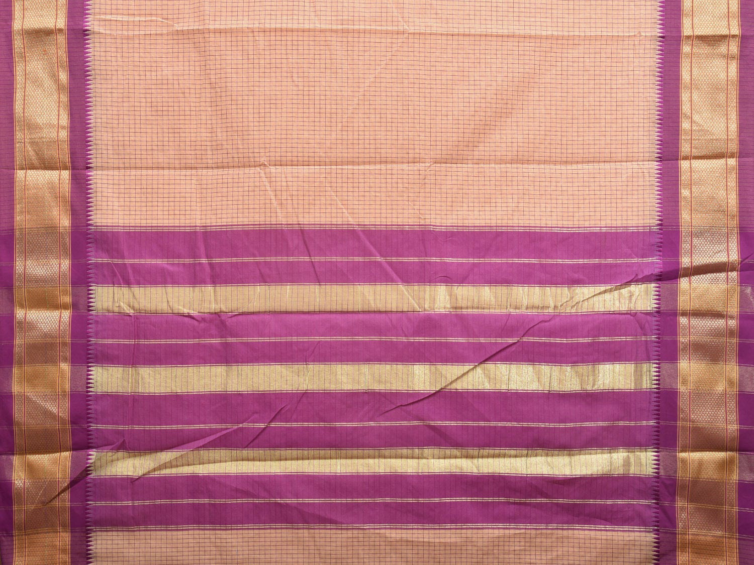Cream and Pink Bamboo Cotton Saree with Checks Design No Blouse bc0390