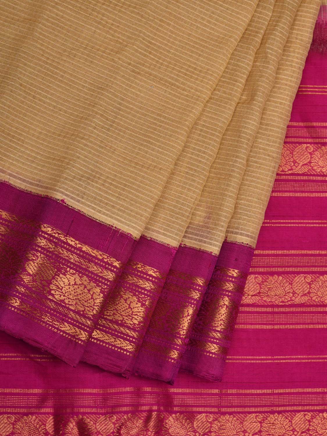 Cream and Pink Gadwal Cotton Handloom Saree with Border Design No Blouse g0273