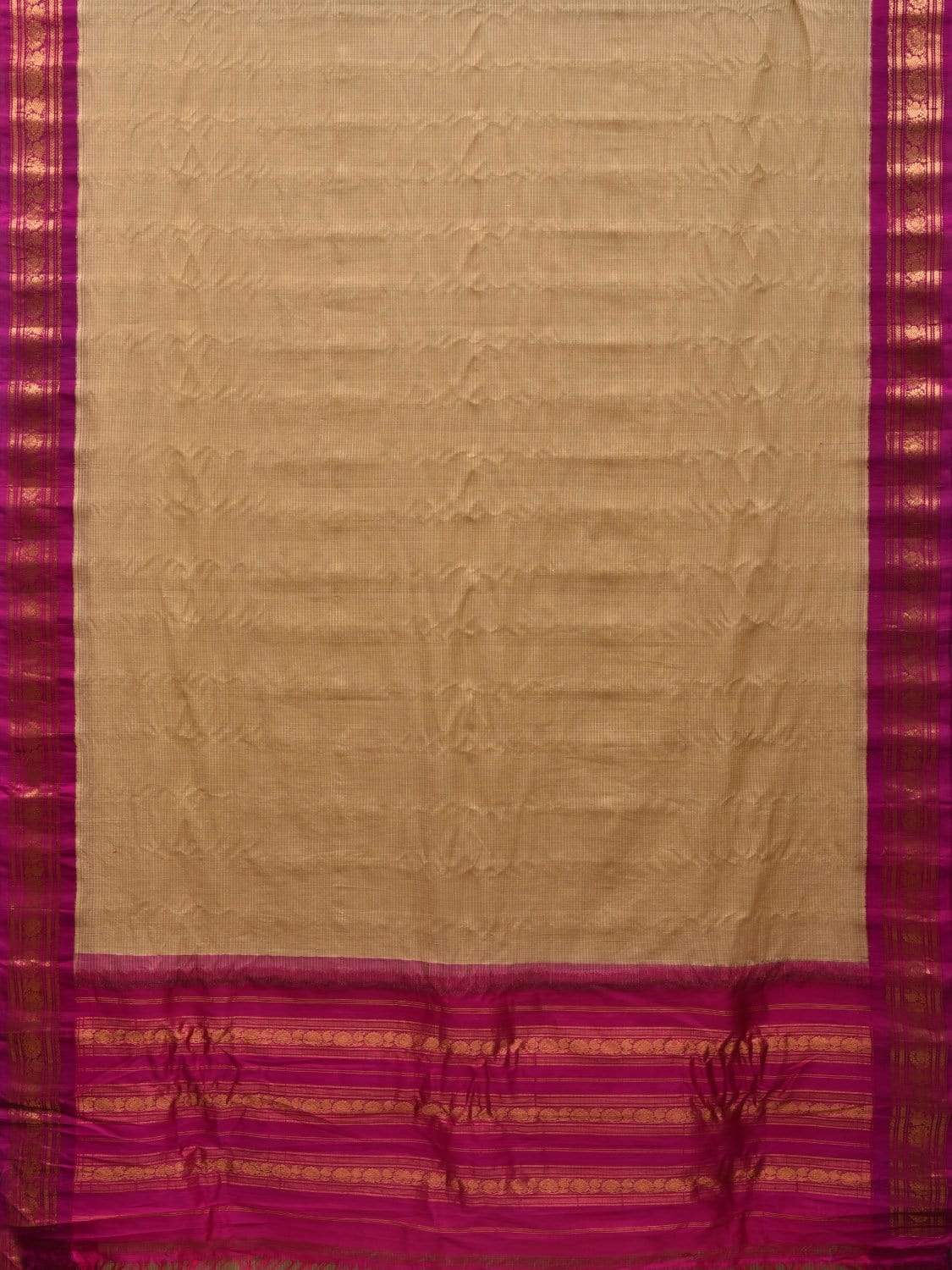 Cream and Pink Gadwal Cotton Handloom Saree with Border Design No Blouse g0273