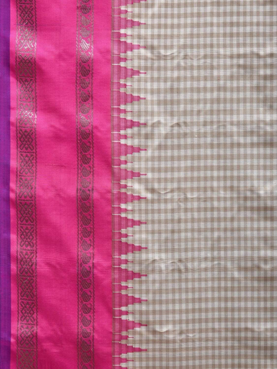 Cream and Pink Gadwal Silk Handloom Saree with Checks Design g0283