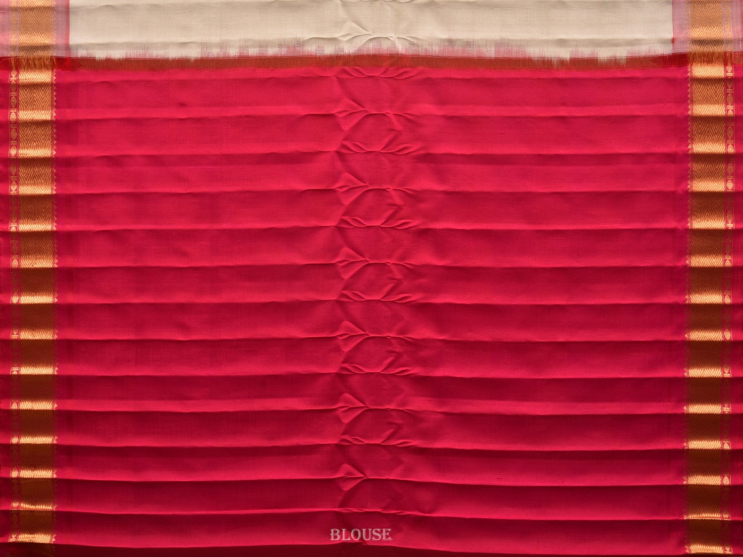 Cream and Pink Gadwal Silk Handloom Saree with Mango Pallu and Temple Border Design g0311