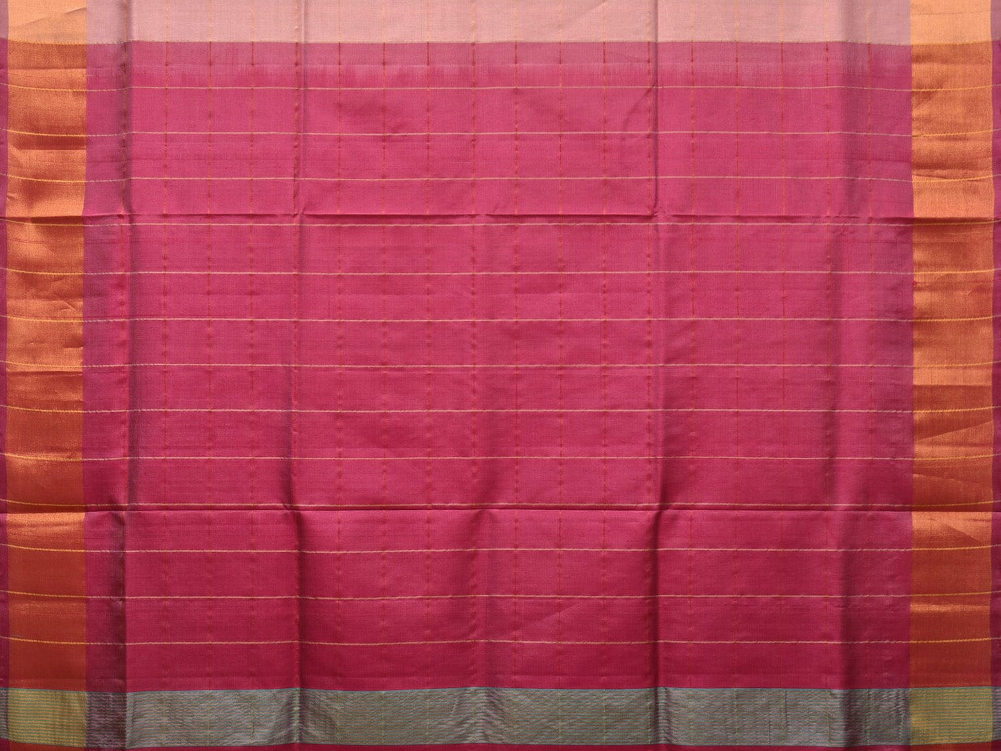 Cream and Pink Uppada Silk Handloom Saree with Checks and Contrast Pallu Design u2143