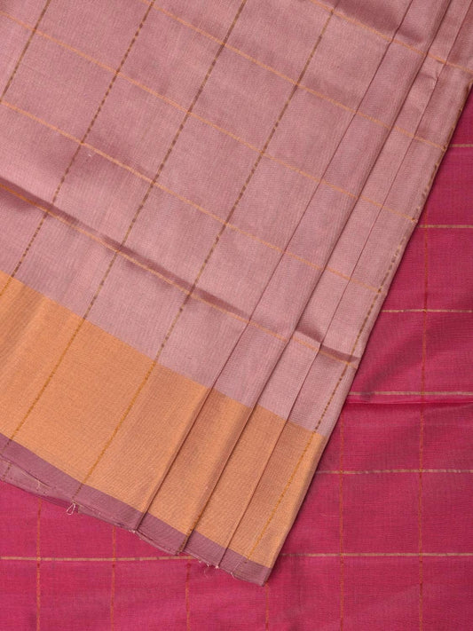 Cream and Pink Uppada Silk Handloom Saree with Checks and Contrast Pallu Design u2143
