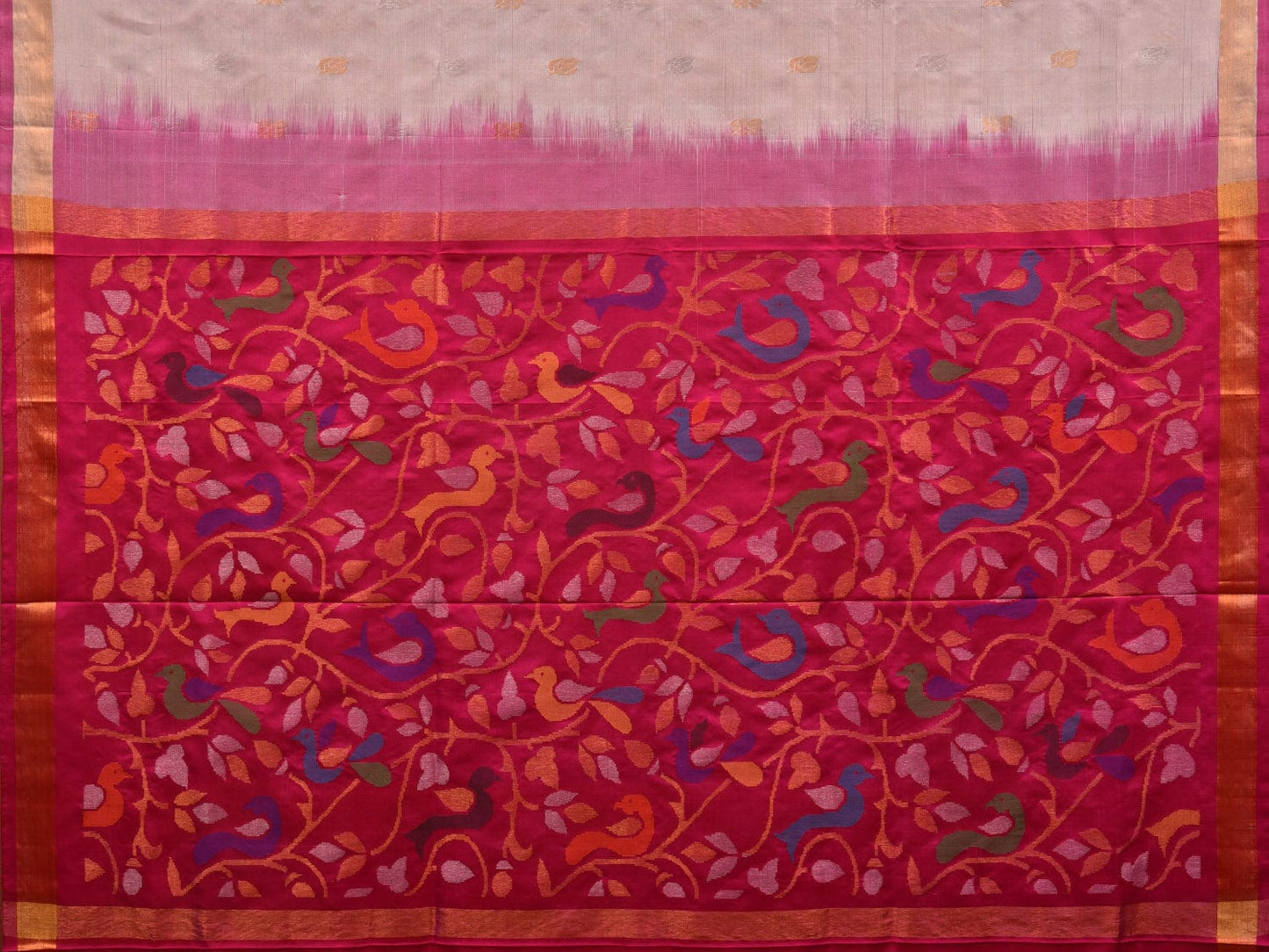 Cream and Pink Uppada Silk Handloom Saree with Contrast and Pallu Design u1880