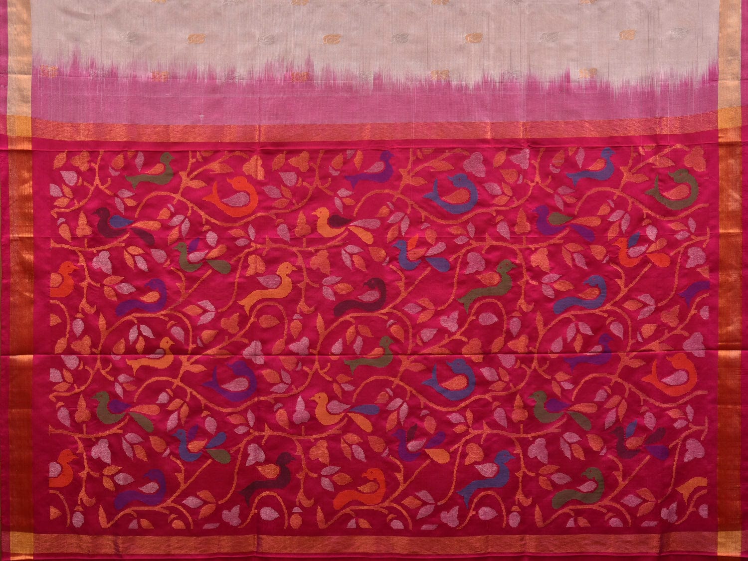 Cream and Pink Uppada Silk Handloom Saree with Contrast and Pallu Design u1880