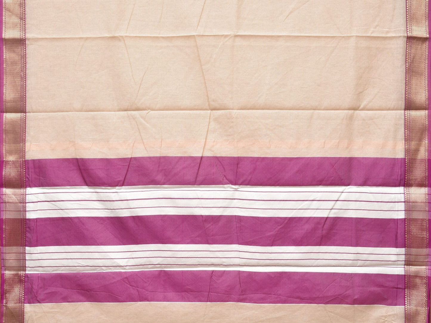 Cream and Purple Bamboo Cotton Saree with Strips Design No Blouse bc0180