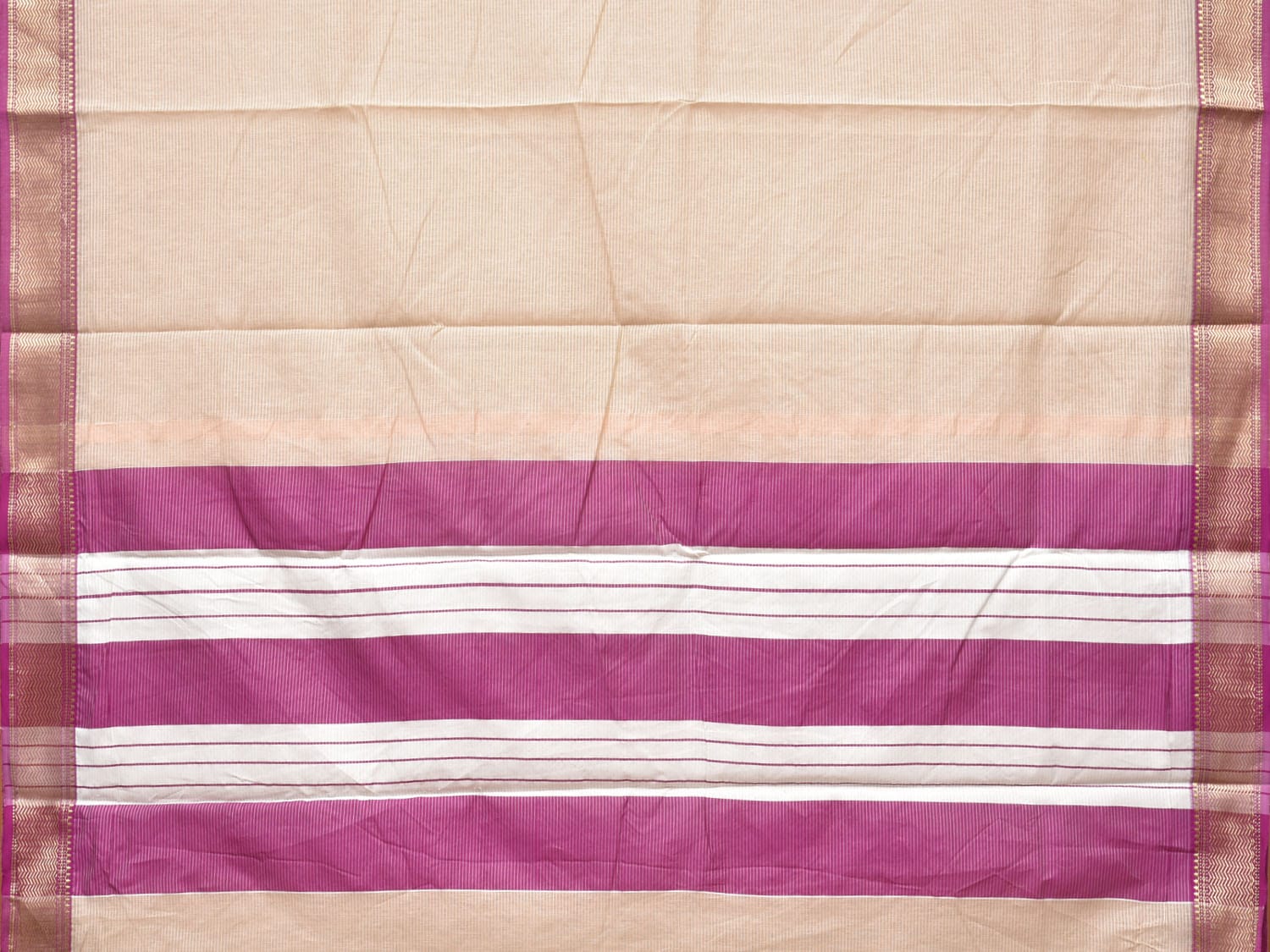 Cream and Purple Bamboo Cotton Saree with Strips Design No Blouse bc0180