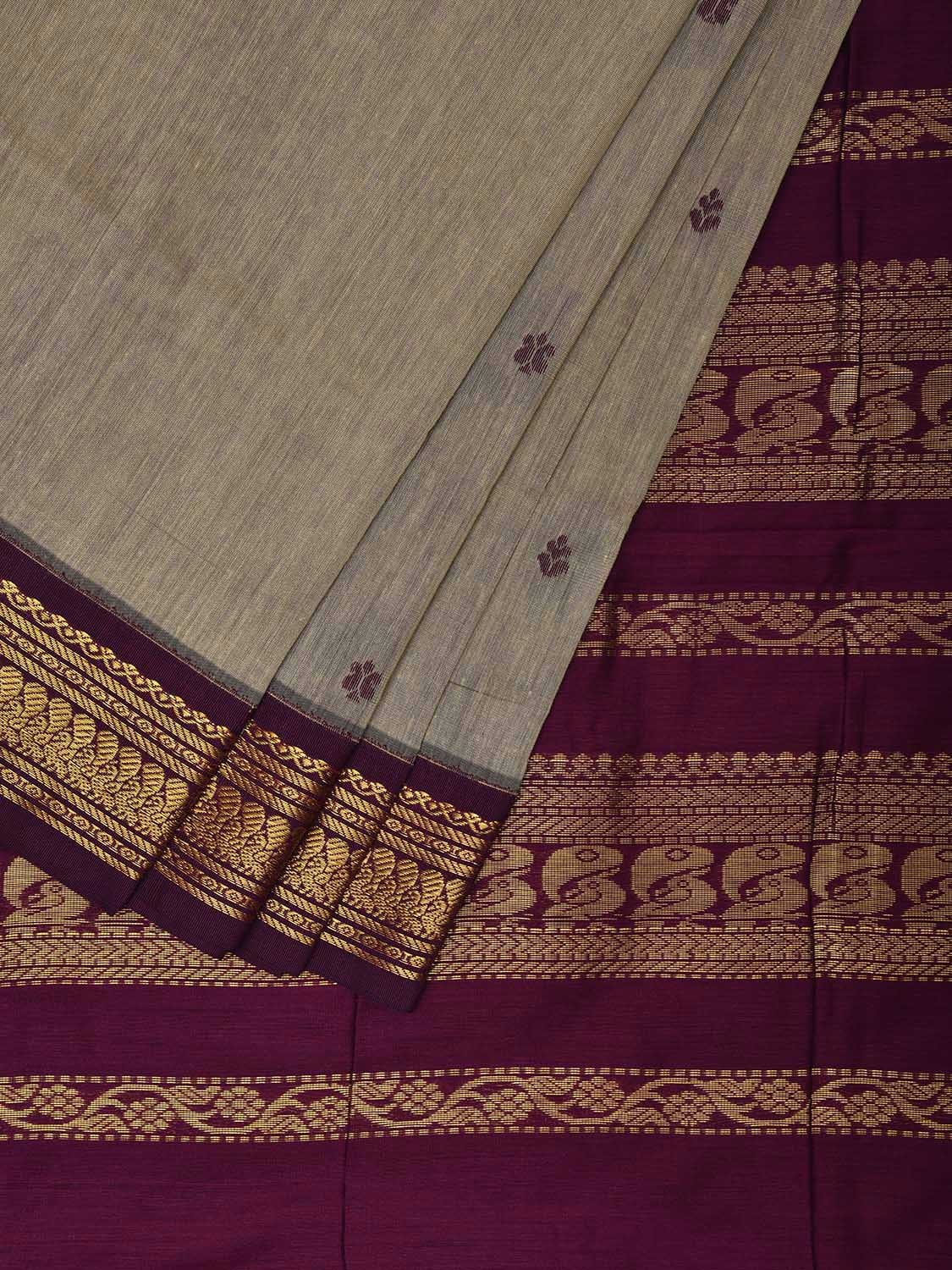 Cream and Purple Gadwal Cotton Saree with Pallu and Border Design g0429
