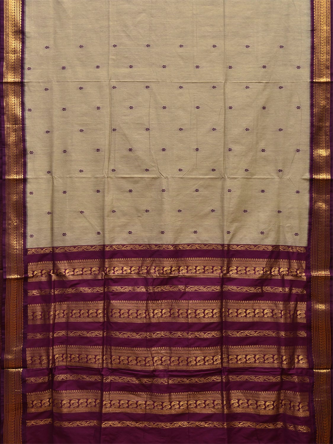 Cream and Purple Gadwal Cotton Saree with Pallu and Border Design g0429