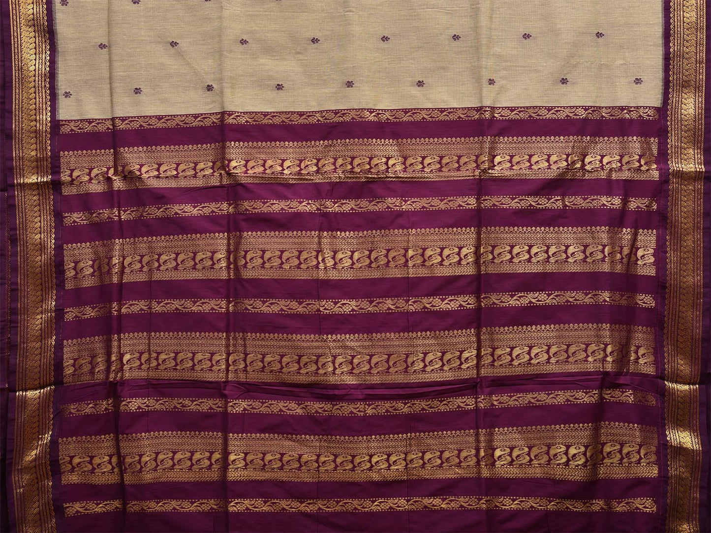 Cream and Purple Gadwal Cotton Saree with Pallu and Border Design g0429