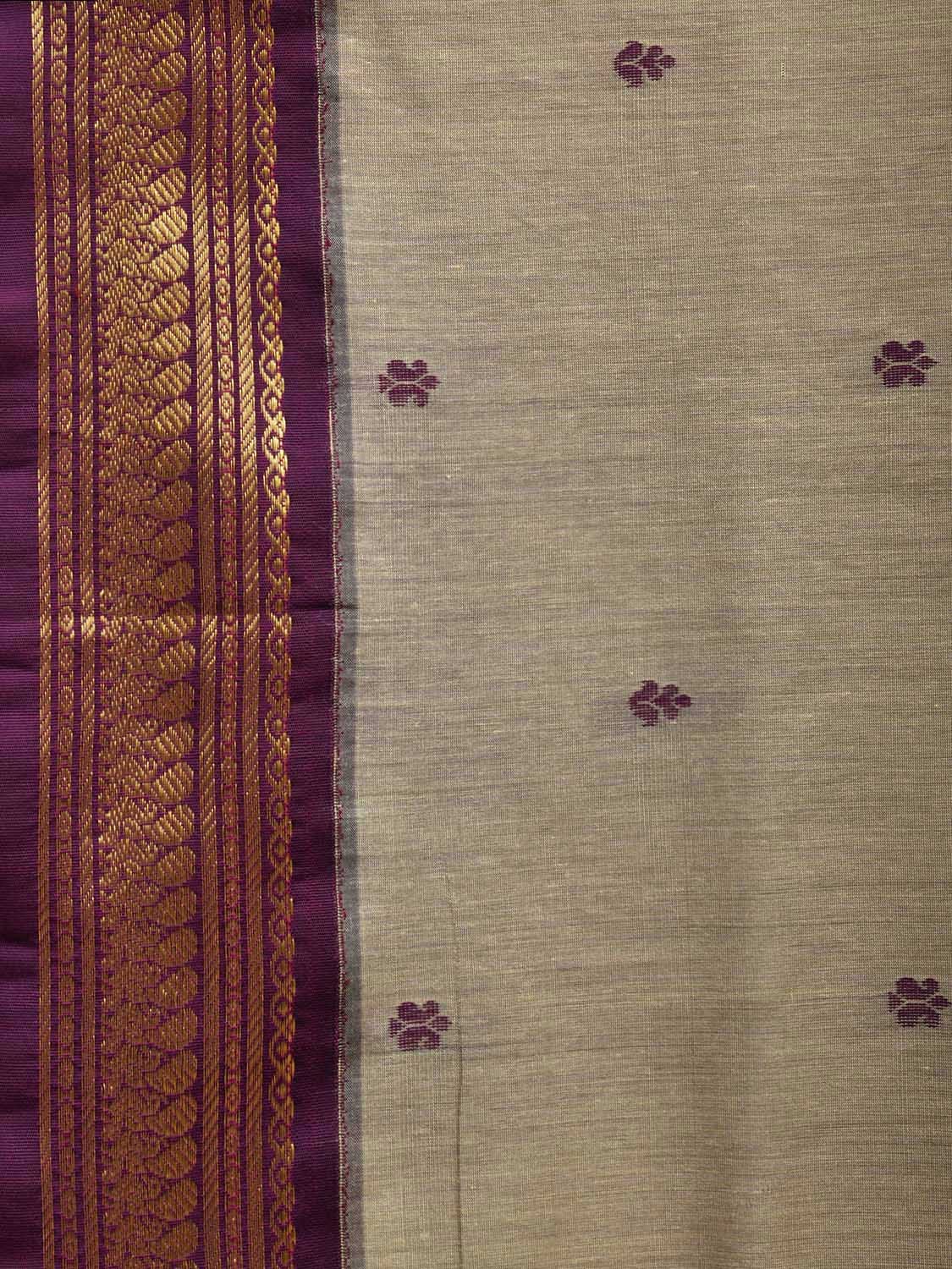 Cream and Purple Gadwal Cotton Saree with Pallu and Border Design g0429
