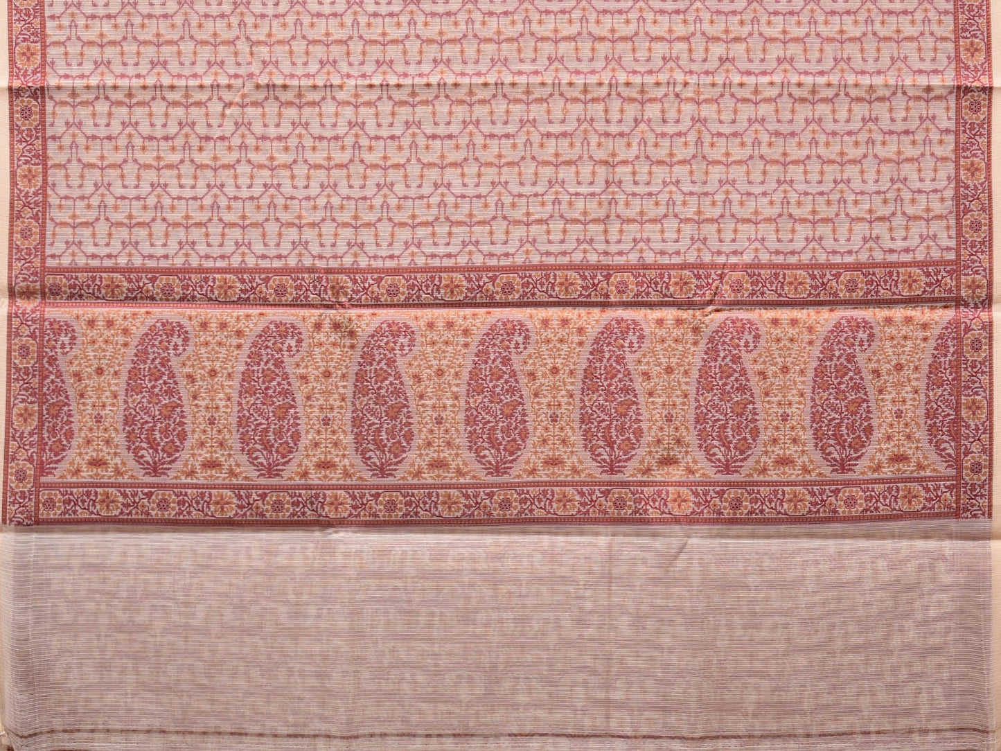 Cream and Red Cut Work Sico Cotton Saree with All Over and Border Design o0416