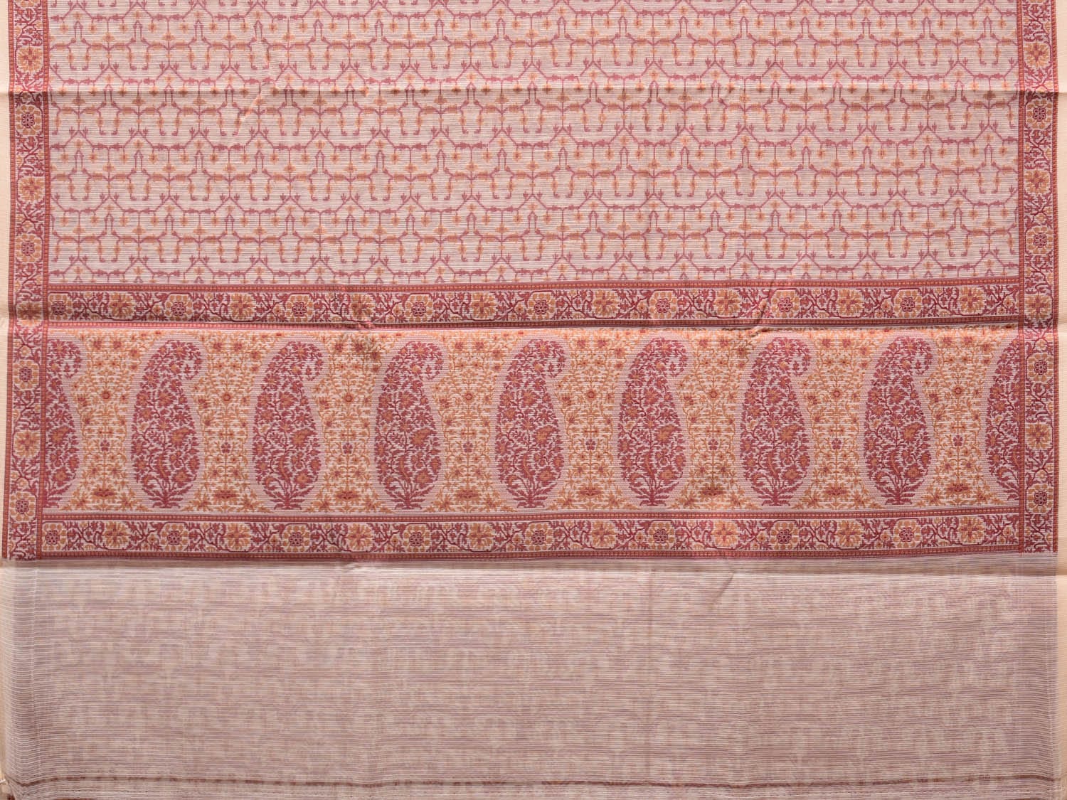 Cream and Red Cut Work Sico Cotton Saree with All Over and Border Design o0416