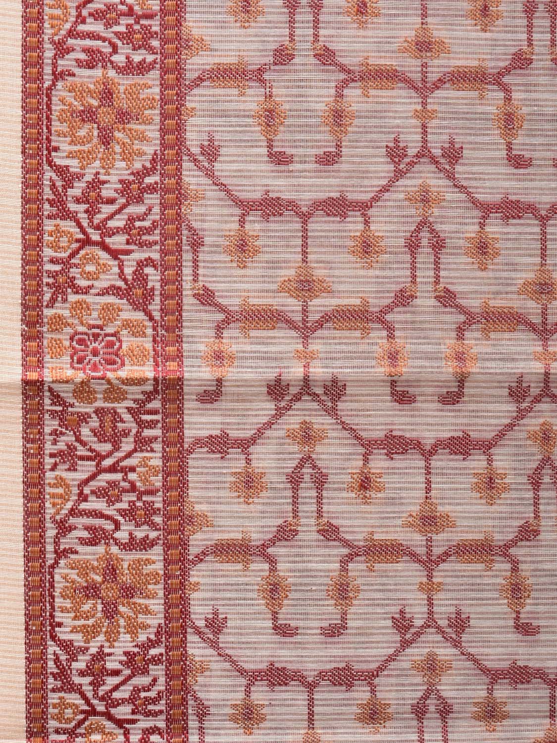 Cream and Red Cut Work Sico Cotton Saree with All Over and Border Design o0416