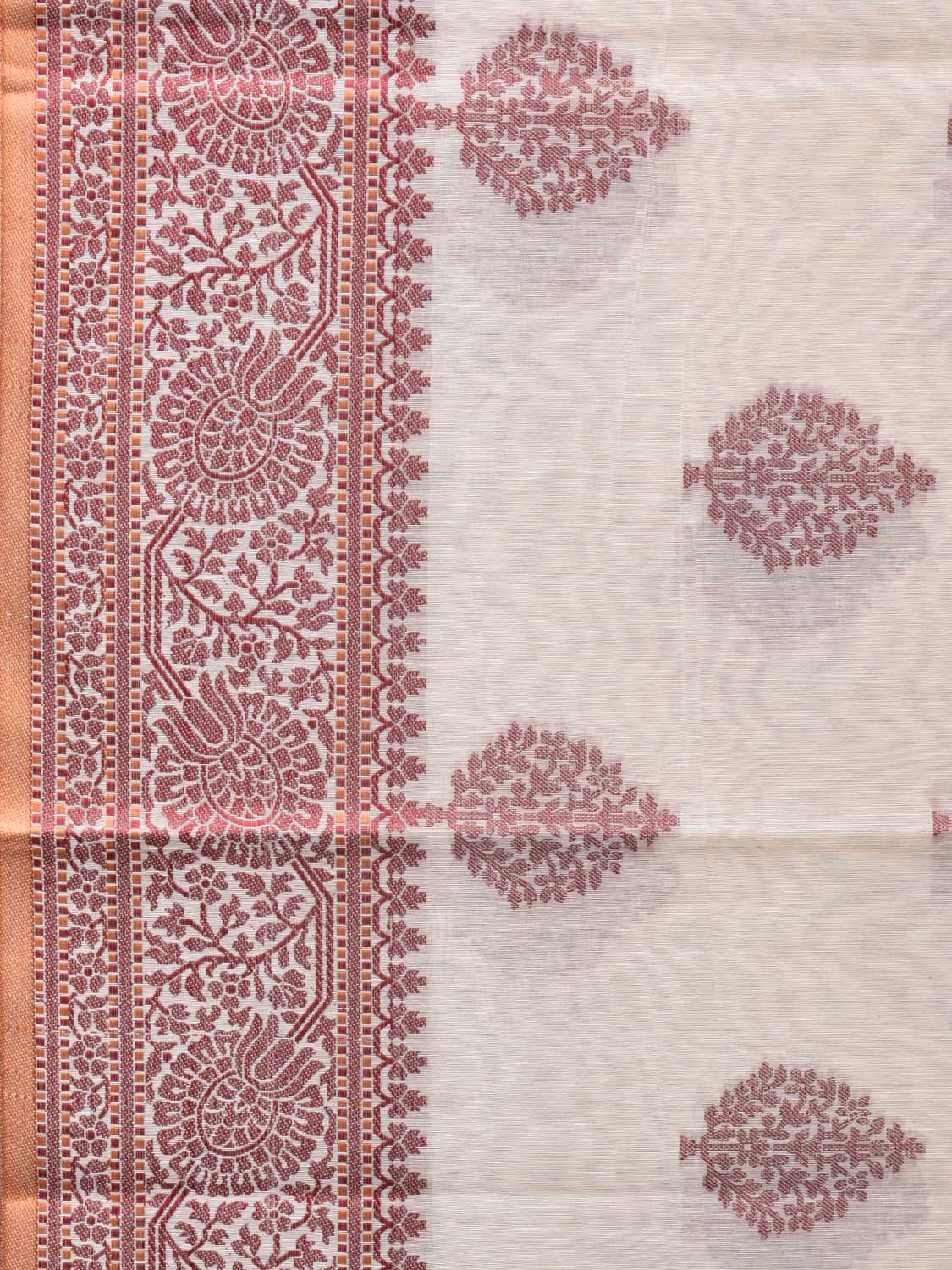 Cream and Red Cut Work Sico Cotton Saree with Body Buta and Border Design o0409