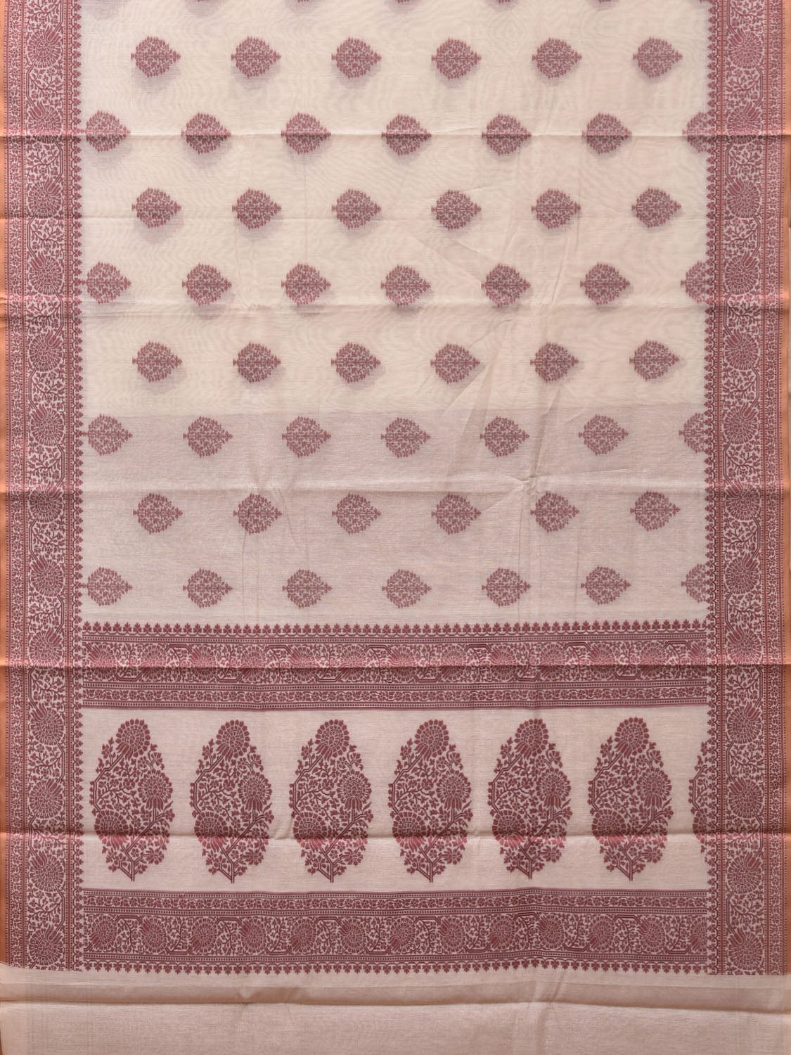 Cream and Red Cut Work Sico Cotton Saree with Body Buta and Border Design o0409