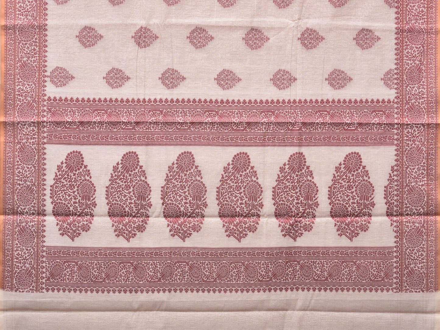 Cream and Red Cut Work Sico Cotton Saree with Body Buta and Border Design o0409