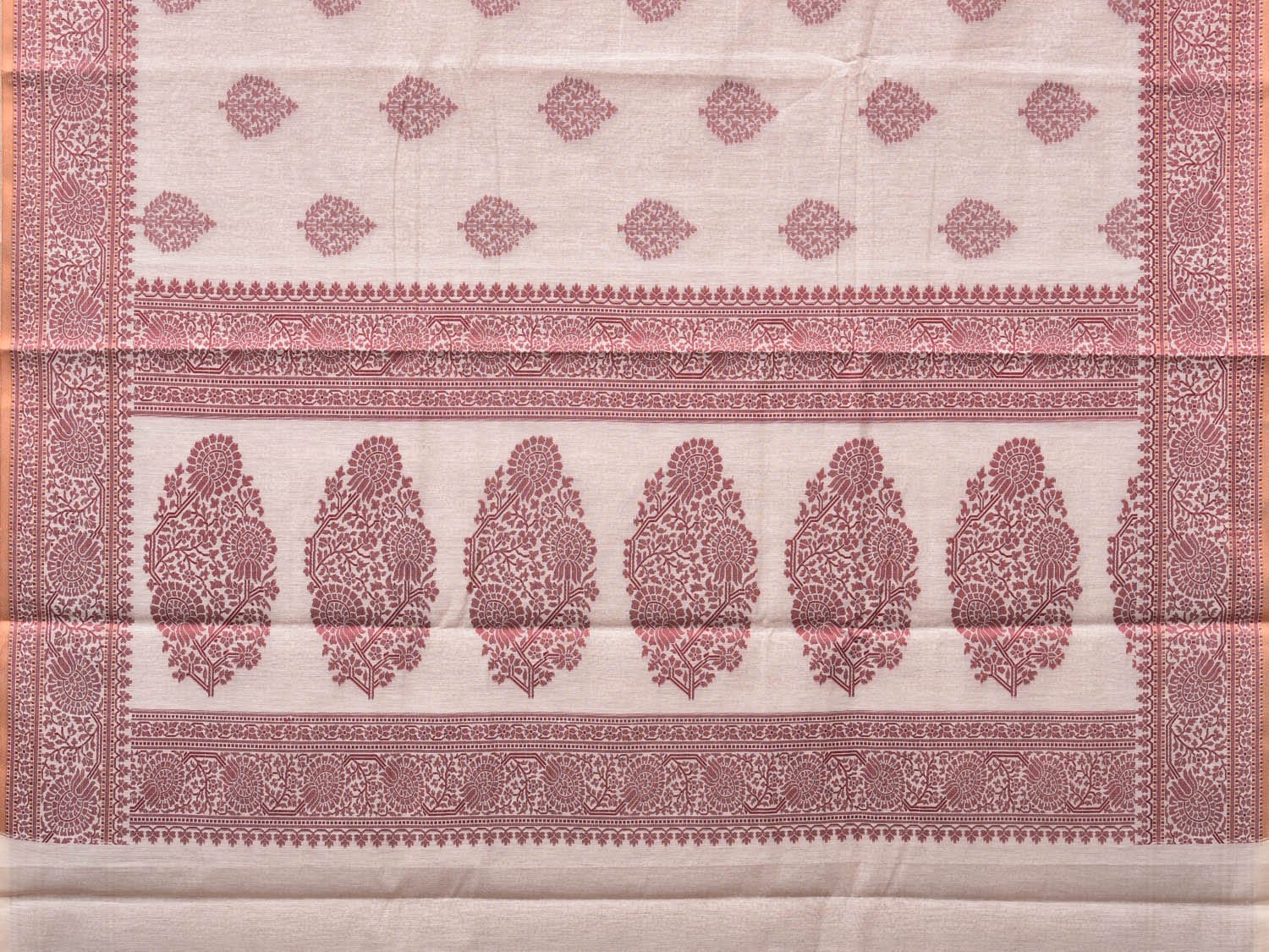 Cream and Red Cut Work Sico Cotton Saree with Body Buta and Border Design o0409