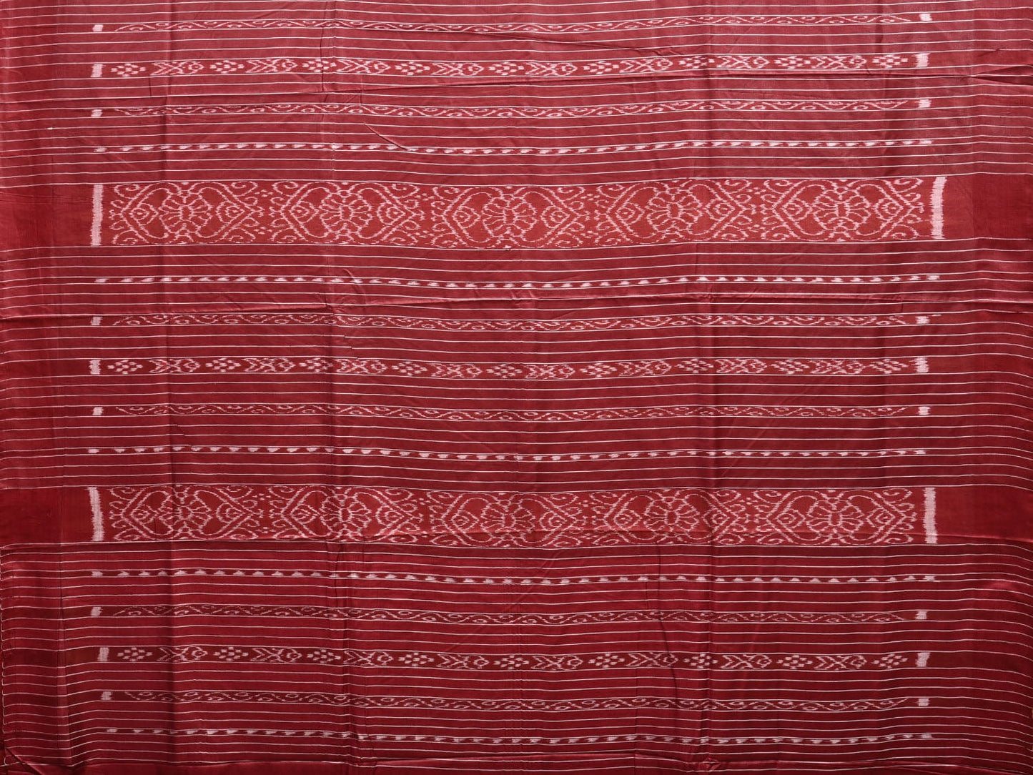 Cream and Red Ikat Tussar Handloom Plain Saree with Pallu and Temple Border Design i0865