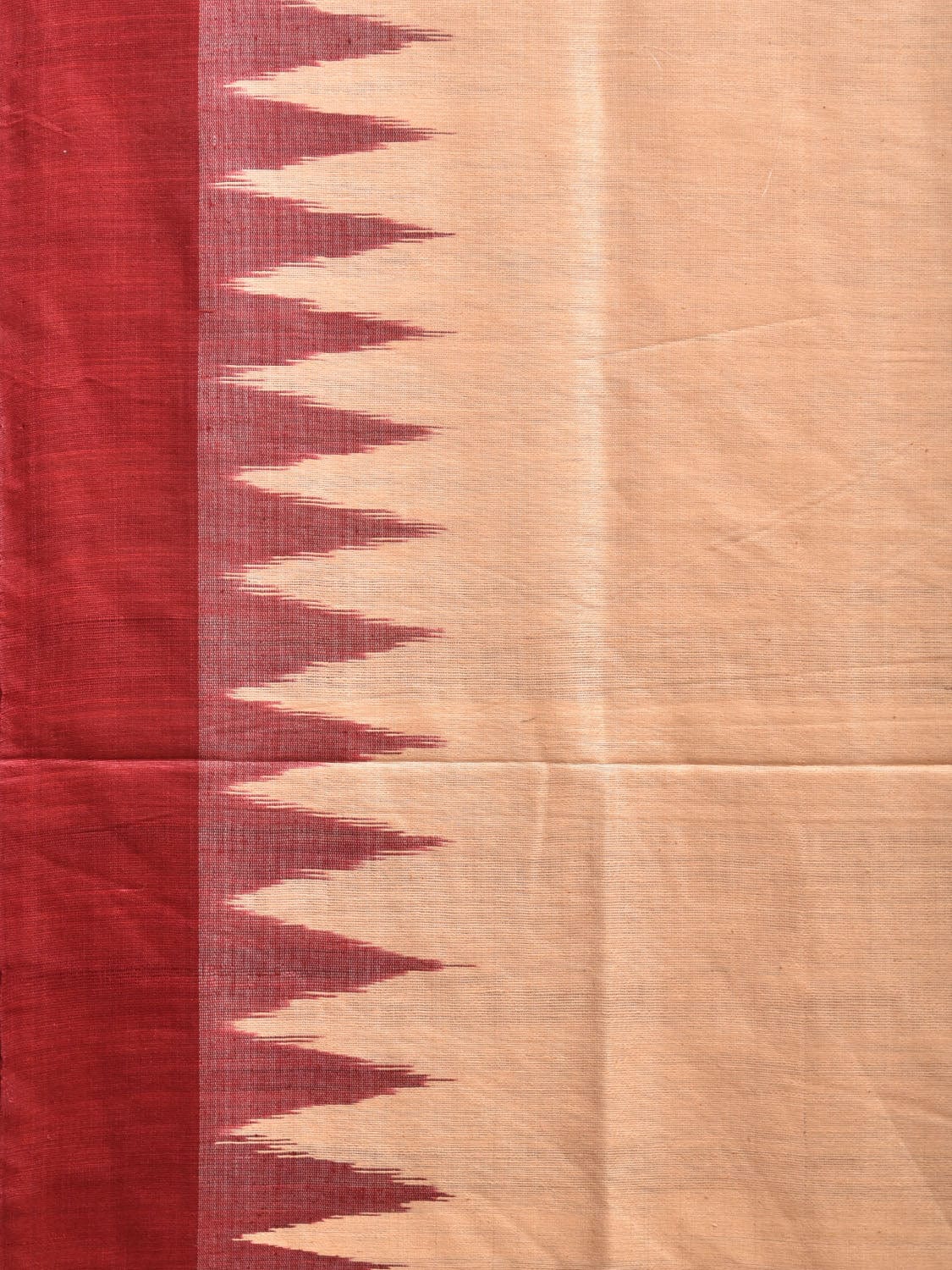 Cream and Red Ikat Tussar Handloom Plain Saree with Pallu and Temple Border Design i0865