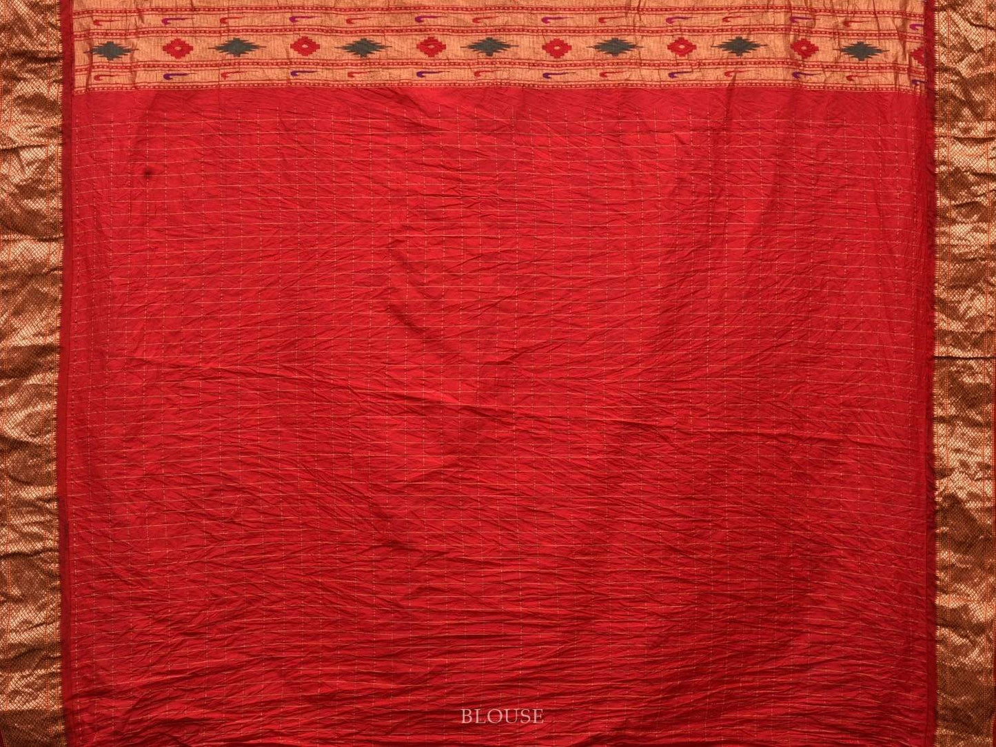 Cream and Red Kalamkari Hand Painted Paithani Silk Handloom Saree with Big Floral Design KL0509