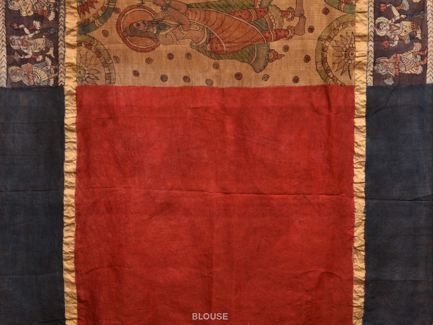 Cream and Red Kalamkari Hand Painted Raw Silk Handloom Saree with Dashavatar Design KL0770