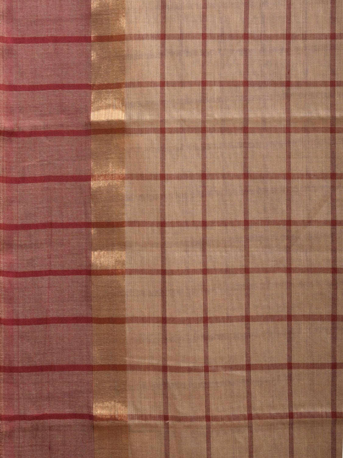 Cream and Red Kanchipuram Cotton Saree with Big Checks Design k0619