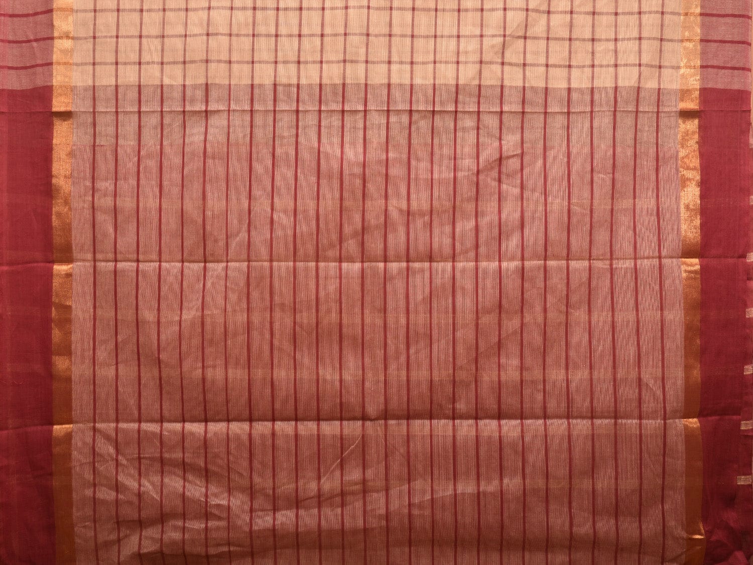 Cream and Red Kanchipuram Cotton Saree with Big Checks Design k0619