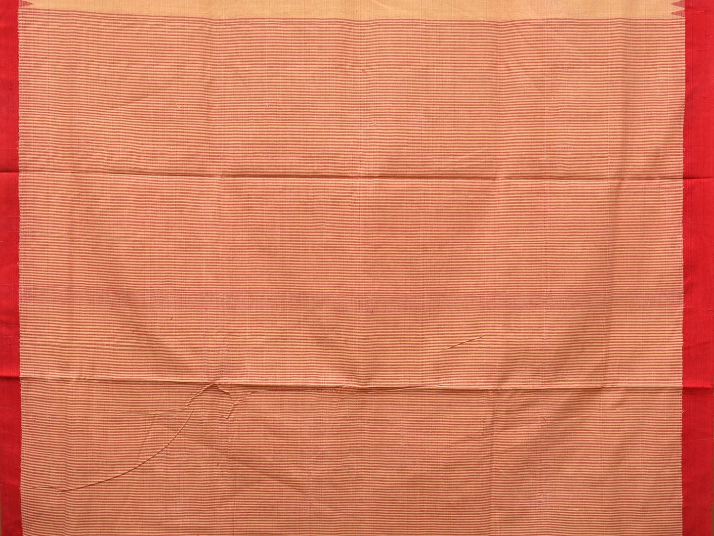 Cream and Red Khadi Cotton Handloom Saree Plain Saree with Strips Pallu Design kh0603
