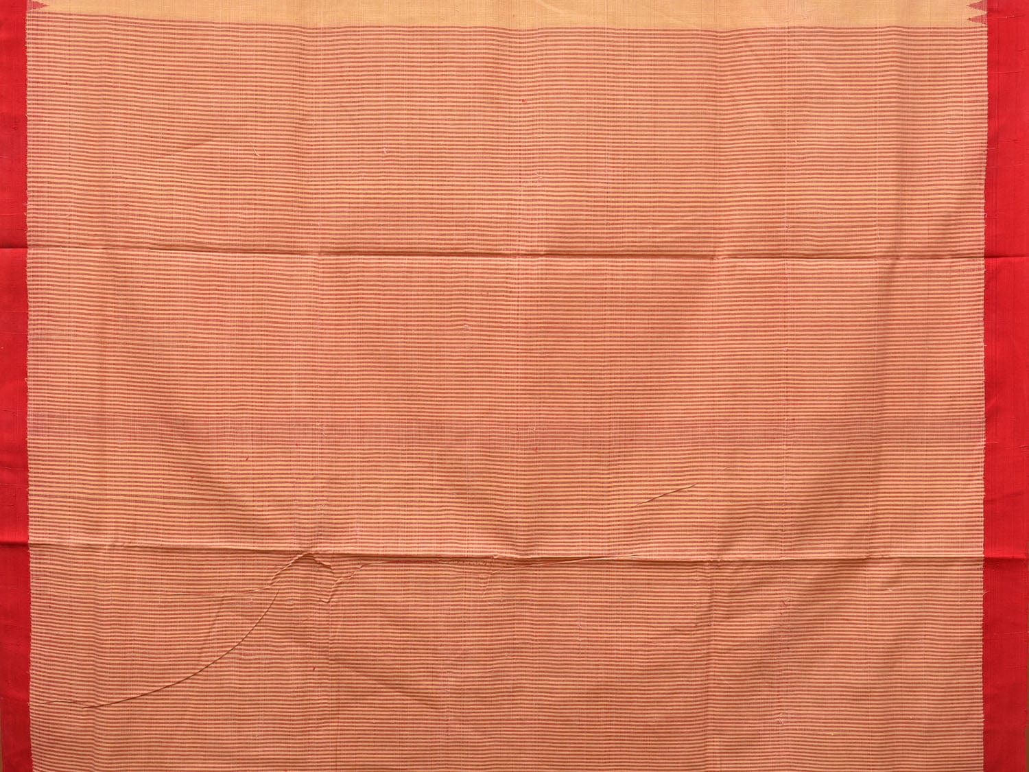 Cream and Red Khadi Cotton Handloom Saree Plain Saree with Strips Pallu Design kh0603