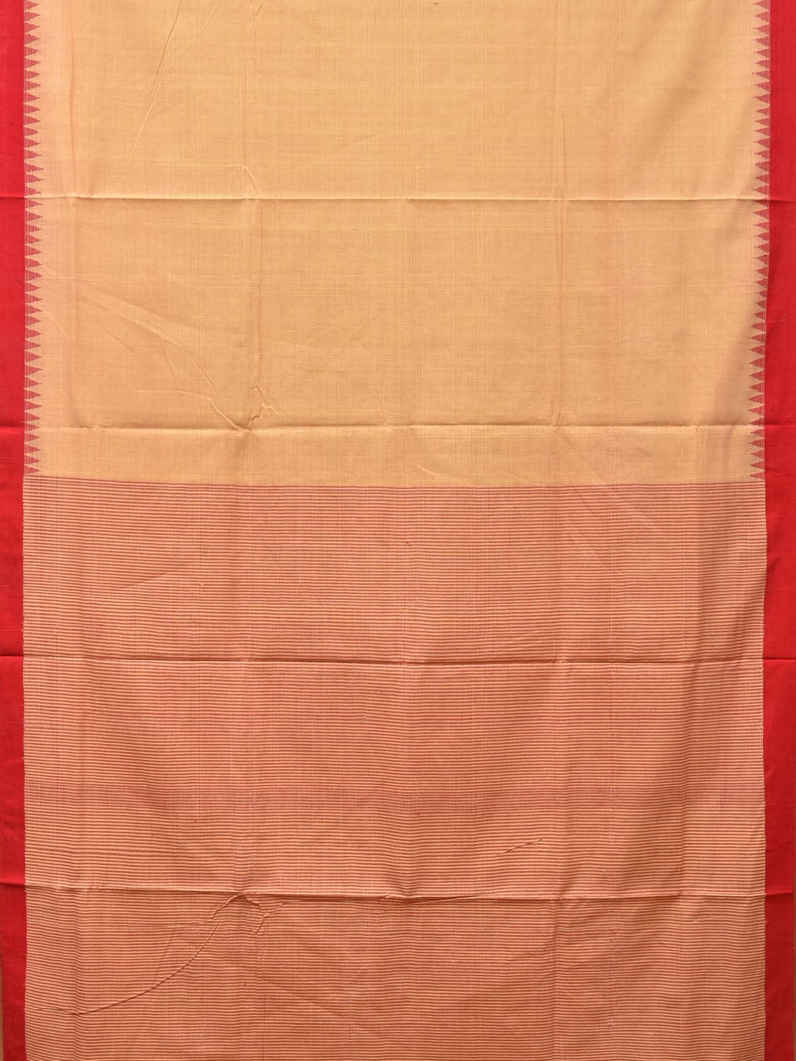 Cream and Red Khadi Cotton Handloom Saree Plain Saree with Strips Pallu Design kh0603