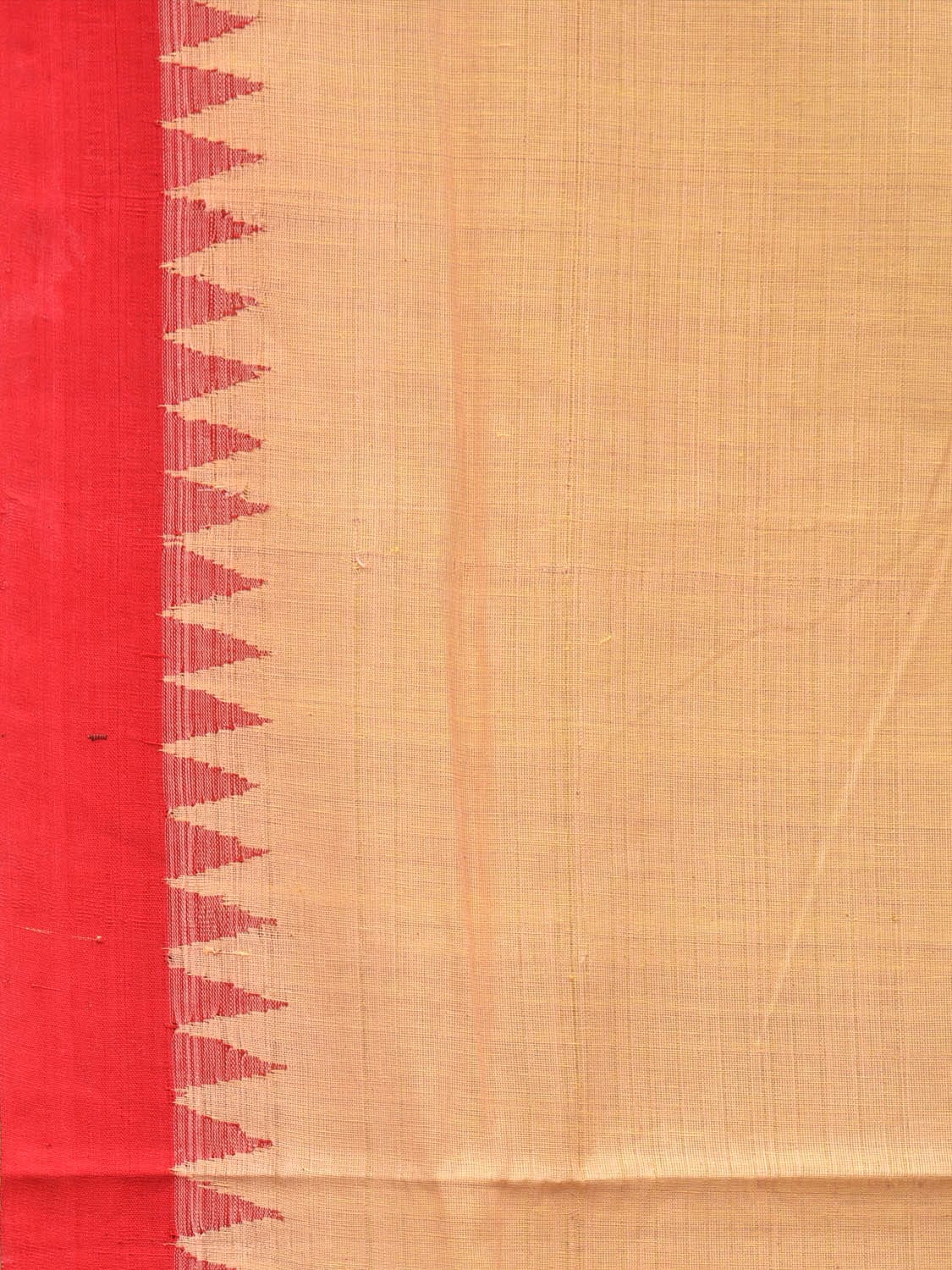 Cream and Red Khadi Cotton Handloom Saree Plain Saree with Strips Pallu Design kh0603