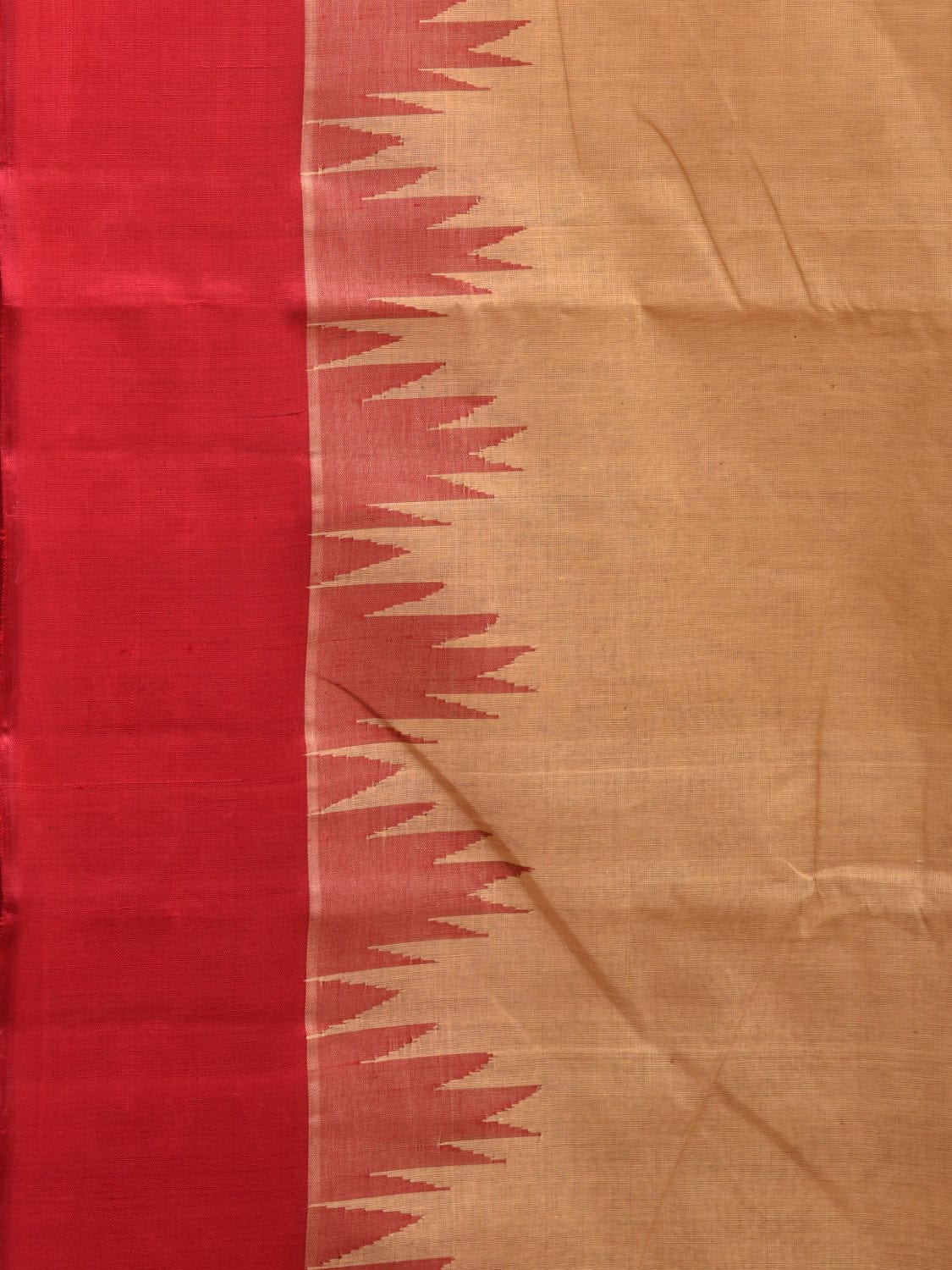 Cream and Red Khadi Cotton Handloom Saree with Big Temple Border Design kh0682