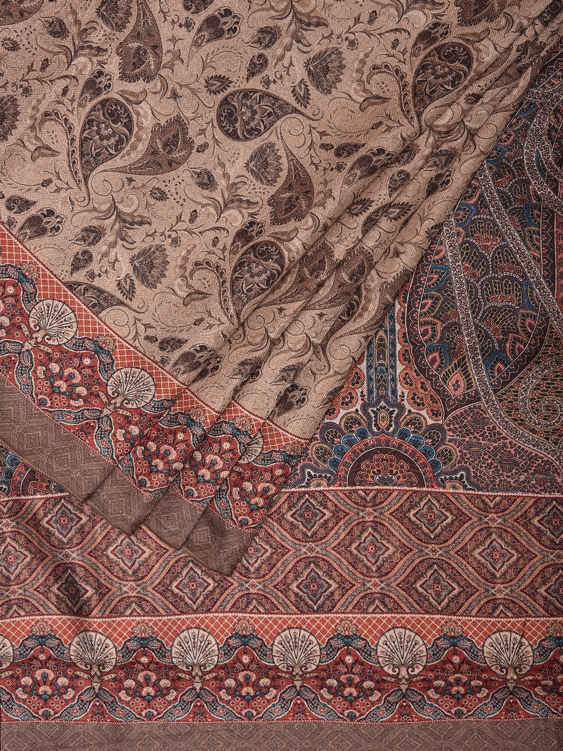 Cream and Red Pashmina Print Viscose Twill Saree with Pasley Design o0560