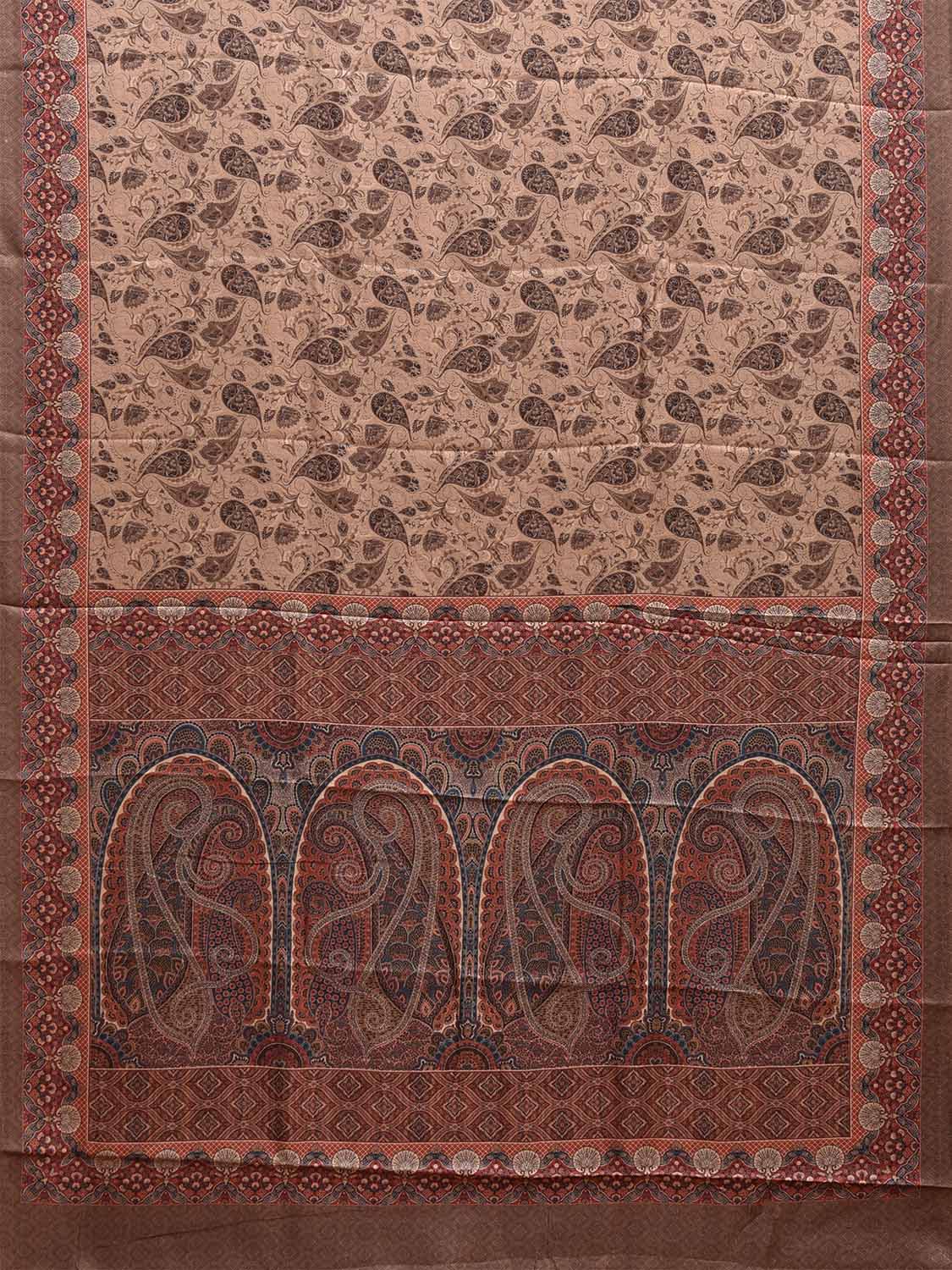 Cream and Red Pashmina Print Viscose Twill Saree with Pasley Design o0560