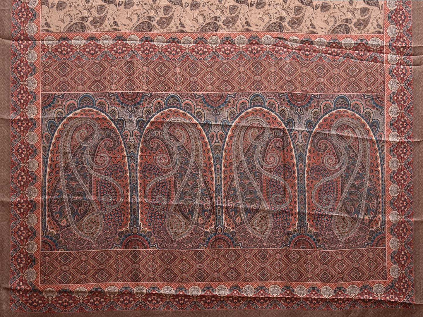 Cream and Red Pashmina Print Viscose Twill Saree with Pasley Design o0560