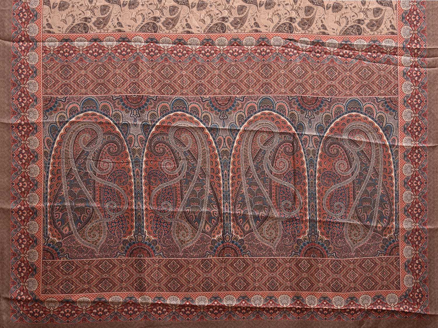 Cream and Red Pashmina Print Viscose Twill Saree with Pasley Design o0560