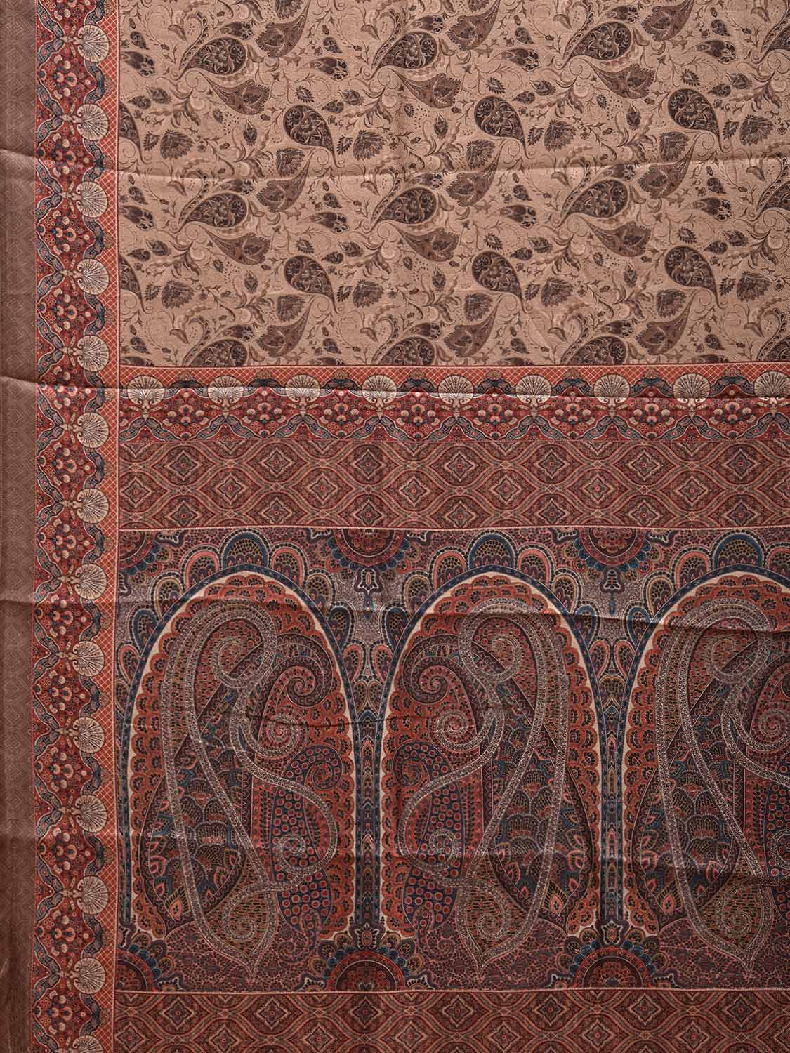 Cream and Red Pashmina Print Viscose Twill Saree with Pasley Design o0560