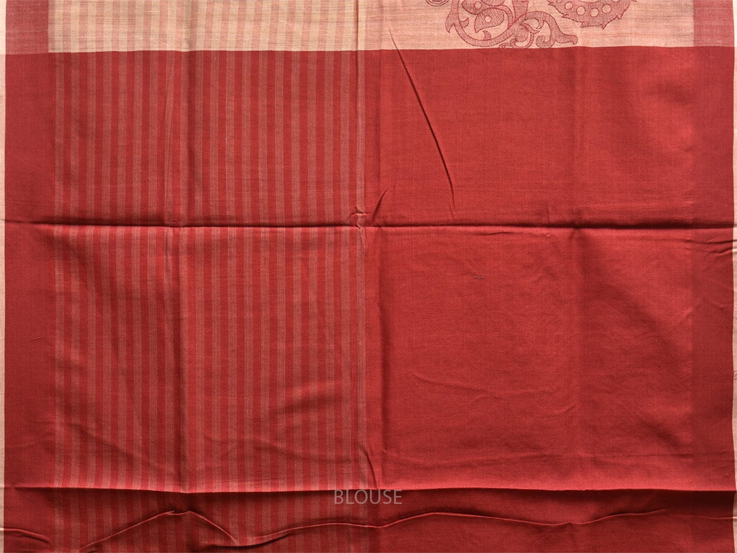 Cream and Red Tussar Saree with Strips Body and Pallu Design o0550