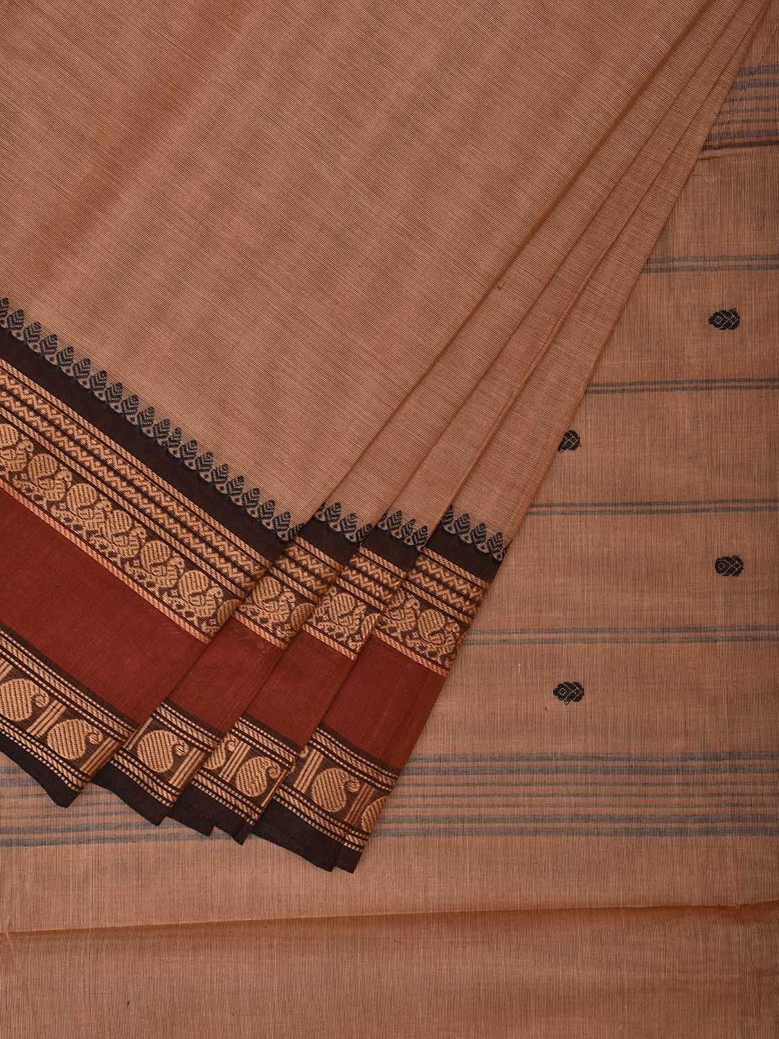 Cream and Rust Kanchipuram Cotton Saree with Strips Pallu and Border Design k0764