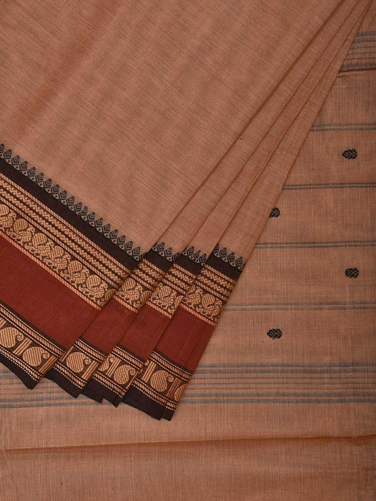 Cream and Rust Kanchipuram Cotton Saree with Strips Pallu and Border Design k0764