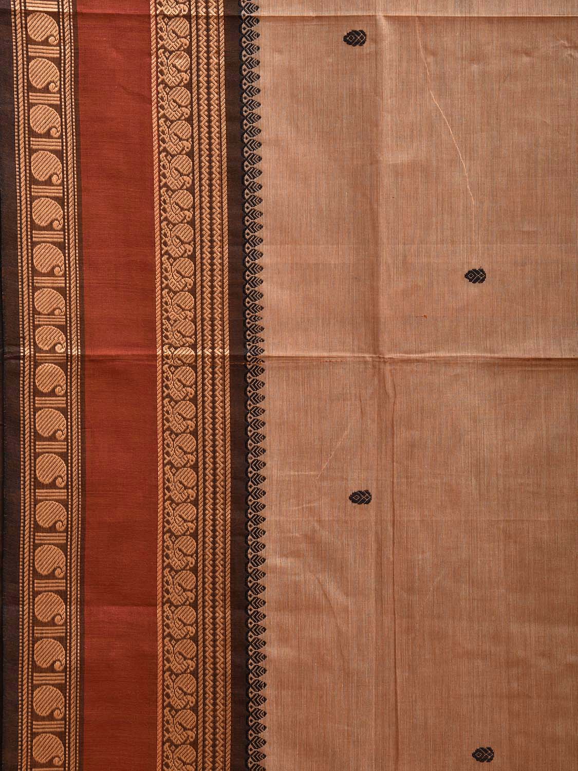 Cream and Rust Kanchipuram Cotton Saree with Strips Pallu and Border Design k0764