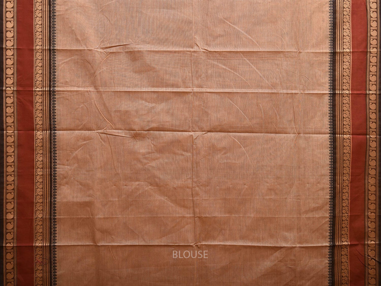 Cream and Rust Kanchipuram Cotton Saree with Strips Pallu and Border Design k0764