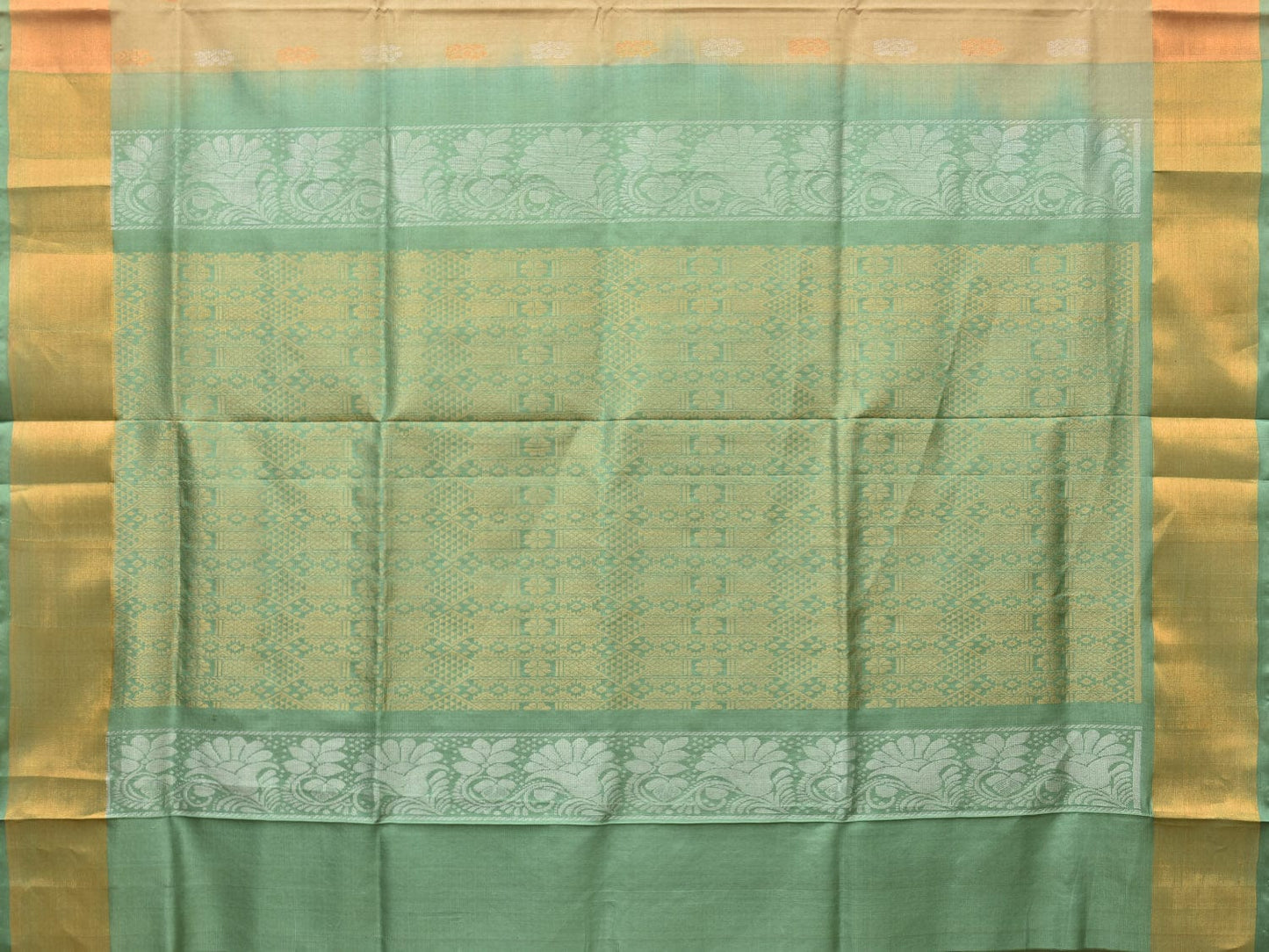 Cream and Sea Green Uppada Silk Handloom Saree with Buta and Pallu Design u2081