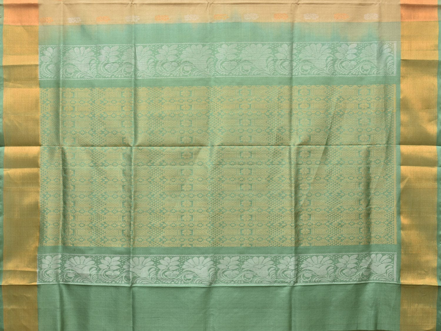 Cream and Sea Green Uppada Silk Handloom Saree with Buta and Pallu Design u2081